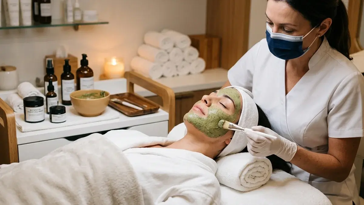 Ilustração de aplicação de máscara facial com pincel.